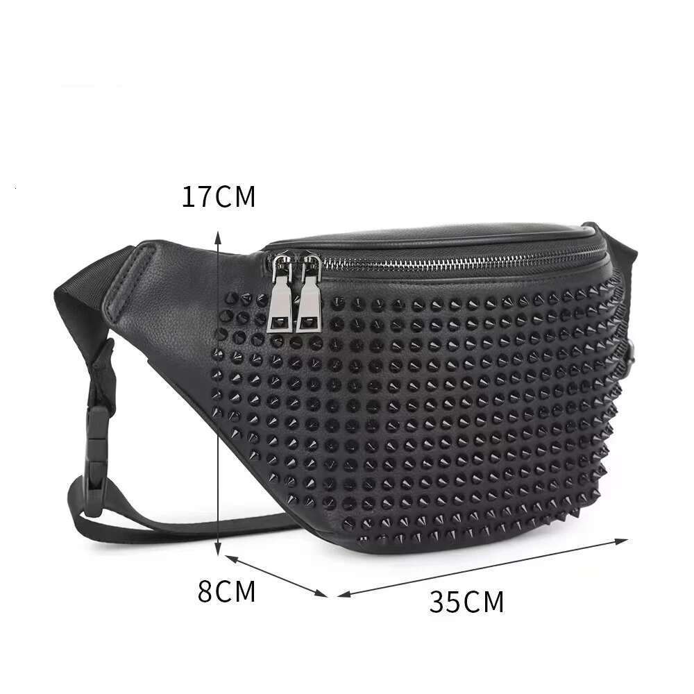2025 Double Zipper Black PU Leather Fanny Chest Waist Bum Bag For Women*Men
