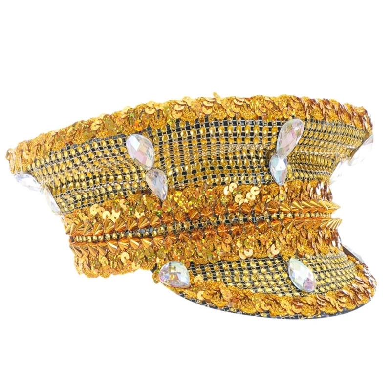 Sparkling Captain Hat Rivets Sequins Hat for Bachelorette Party Captain Hat for Actress 250513