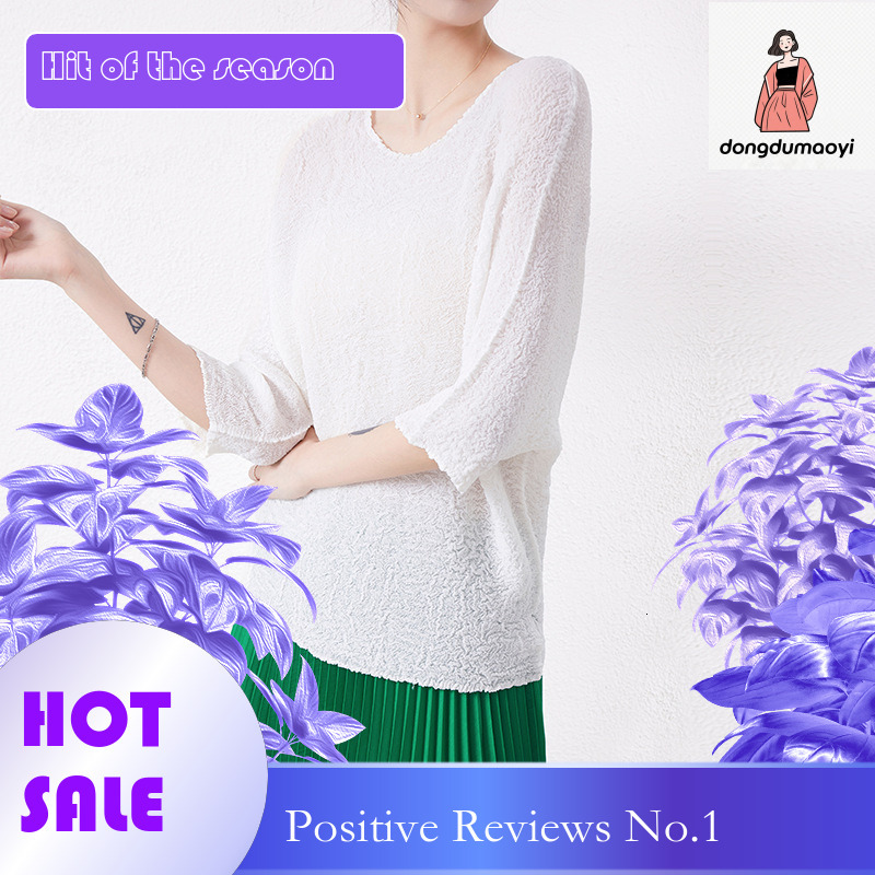 dongdumaoyi Miyake Elastic Loose Half Temperament Top Summer Bubble Super Soft Wrinkle Shoulder Short Sleeve T-shirt for Women
