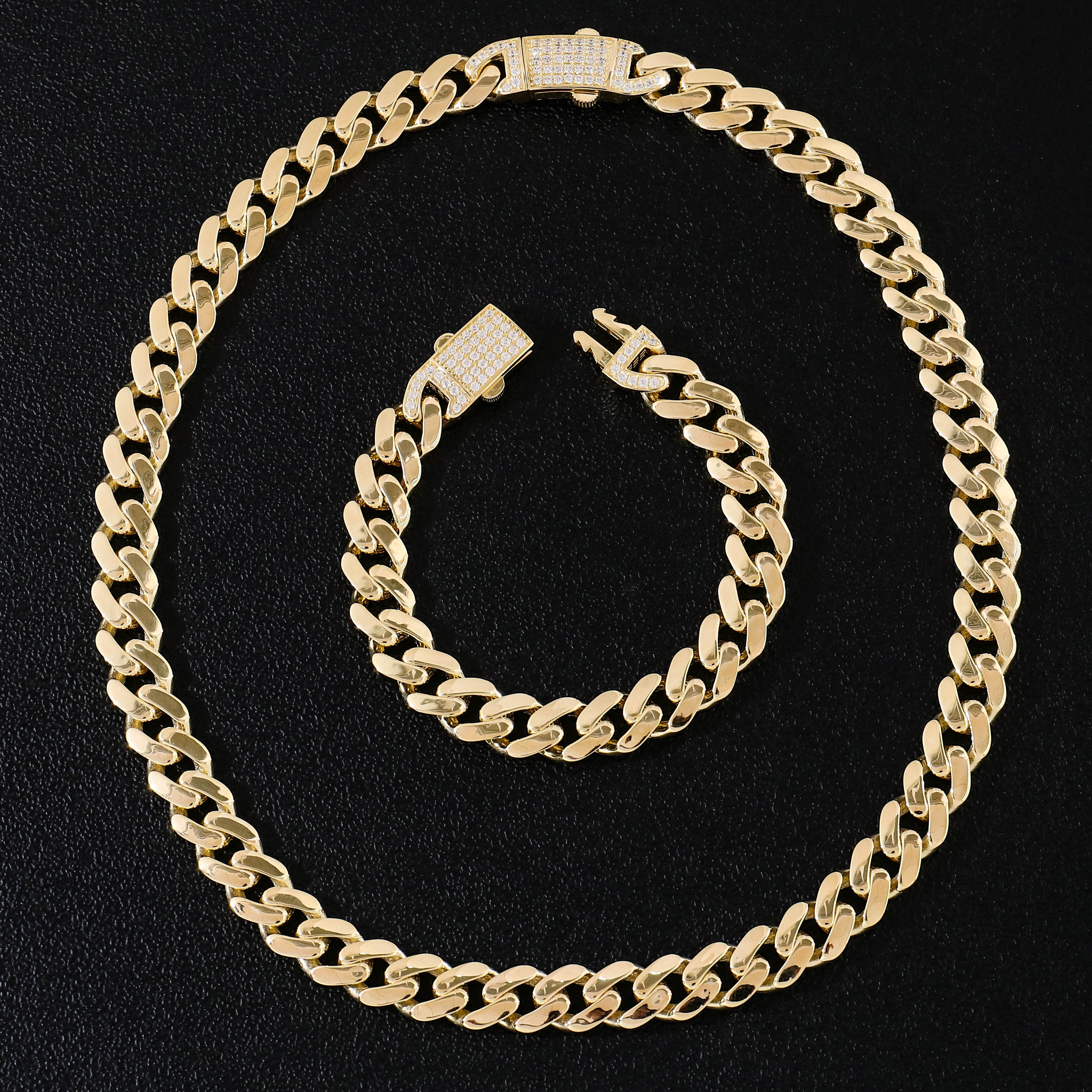 Provence Jewelry Fine Jewelry 6-12mm Moissanite Cuban Link Chain Necklace 925silver with 14k Yellow Gold Plated Hiphop Style Iced Out Cuban Chain Neck