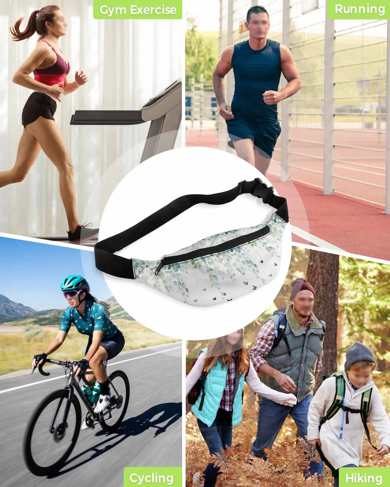 Butterfly Eucalyptus Leaves Watercolor Retro Waist Bag Women Men Belt Bags Large Capacity Pack Unisex Crossbody Chest 250514
