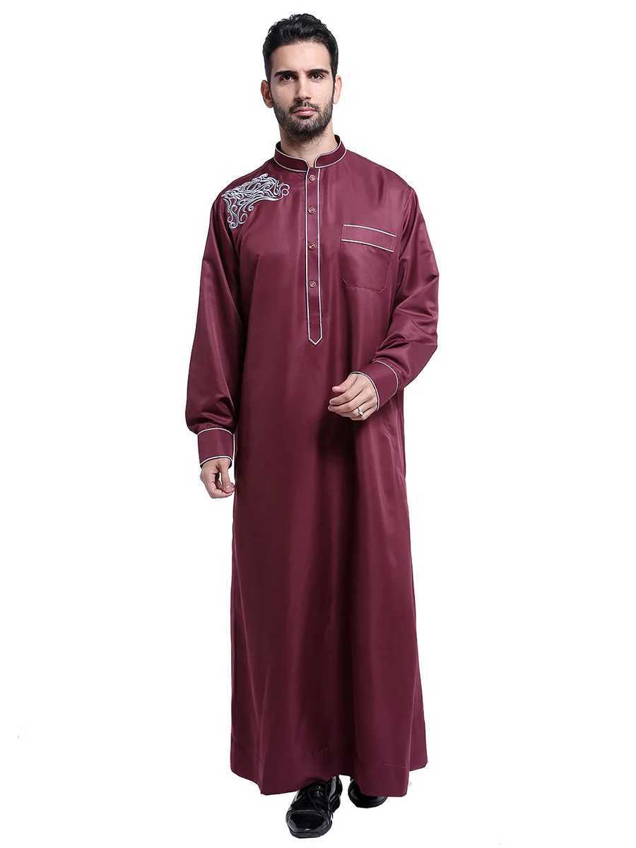 Men Dishdasha Muslim Long Sleeve Dress Daffah Thobe Jubba Saudi Arab Thoub Kaftan Islamic Clothing Robes Abaya Dubai Middle East X250514