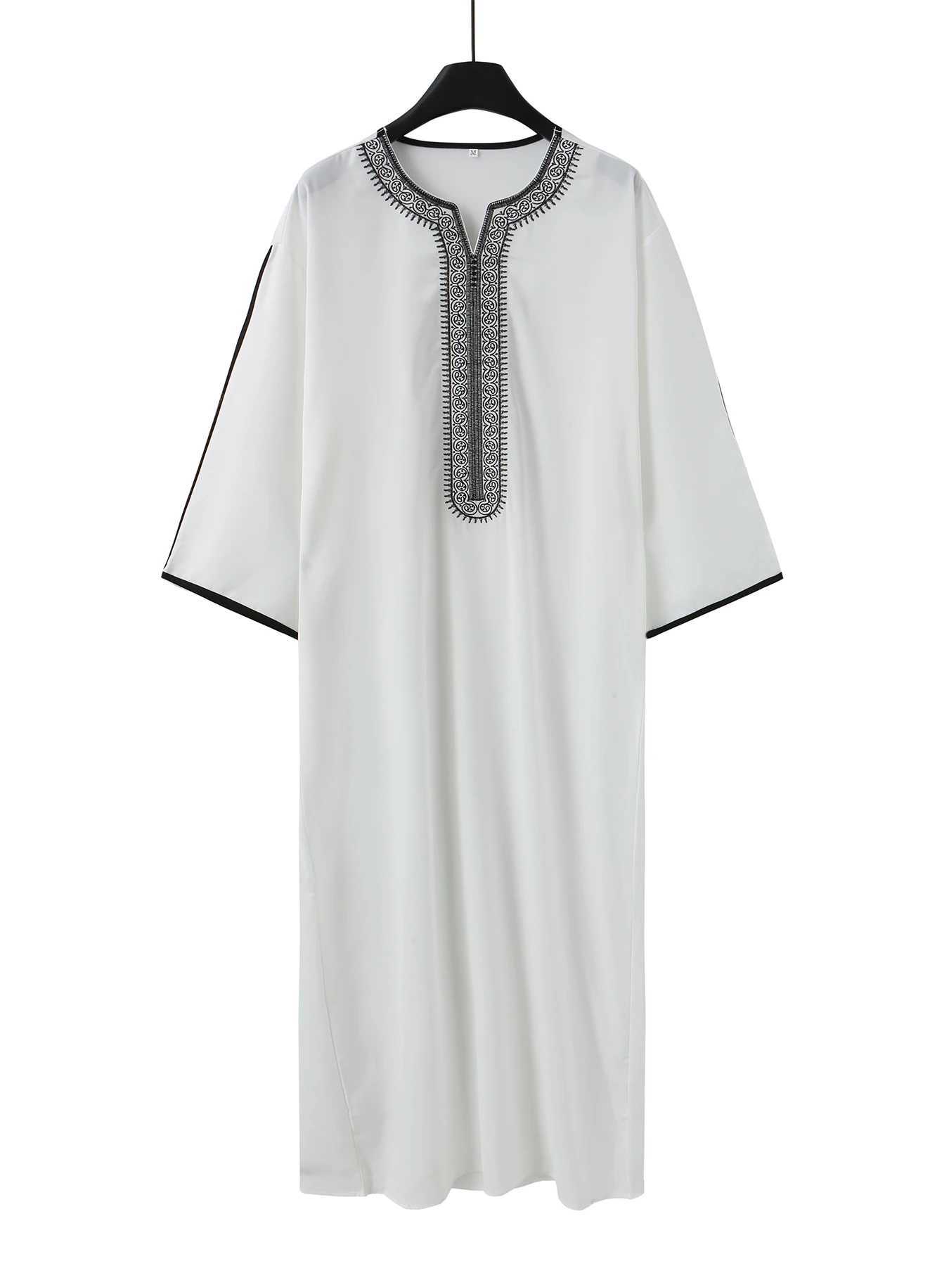 White Muslim Short Sleeve Embroidery Kaftan 2025 New Islamic Garment Elegant Female Summer Clothing X250514