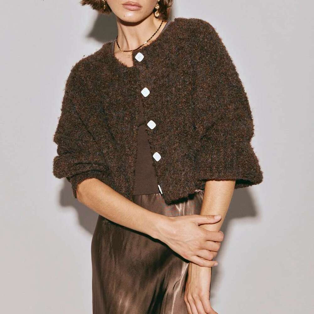 Combhasaki Women's Y2K Vintage Fuzzy Cardigan Tops Lantern Long Sleeve Round Neck Button Down Aesthetic Cropped Knitwear Sweater