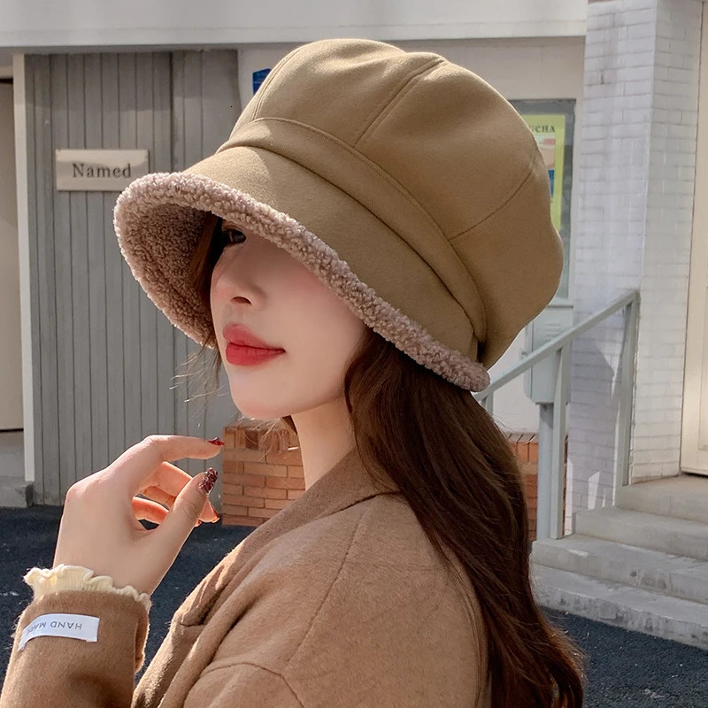 Beret Hat Women Winter Octagonal Hats For Women Retro Solid Color Velvet sboy Cap Female Keep Warm Gorro Bucket Hat 250514