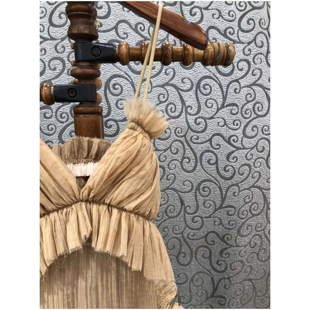 Getspring Women 2023 Summer Fashion Deep V Neck Backless Sleeveless Pleated Fake Two Loose Long Sexy Spaghetti Strap Dress