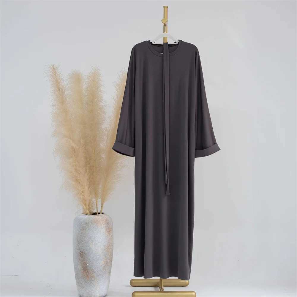 Modest Casual Plain Muslim Women Ribbed O-neck Long Maxi Dress Turkey Dubai Arab Kaftan Femme Abaya Eid Ramadan Jalabiya Caftan X250514