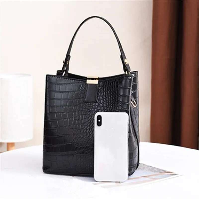 Vintage Stone Leather Handbag Shoulder Crossbody Bags Fashion Female Bucket Large Capacity Women Tote Bag