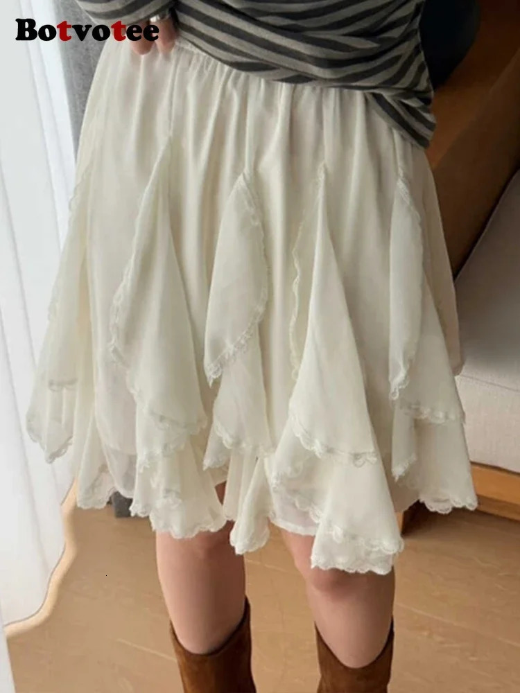 Vote Irregular Lace Mini Sexy Skirts for Women INS Fashion Streetwear High Waisted Elastic Band Y2k Short Skirt 250514