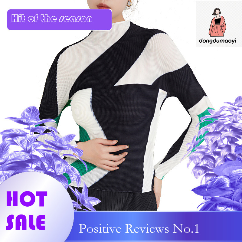 dongdumaoyi Miyake top in autumn and winter, niche design, versatile, slimming, long sleeved, high-end, pleated fashion, base t-shirt for women