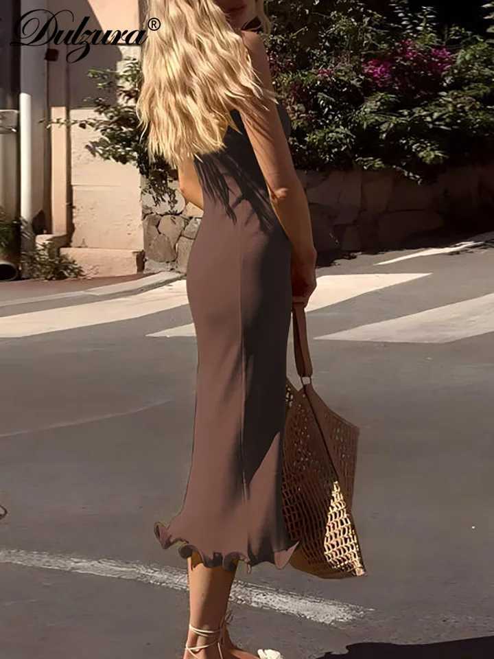 Dulzura Sleeveless Ruffles Patchwork Strapless Bodycon Midi Dress WomenS Solid Sexy Outfit Party Clubwear For Autumn WinterXJ250514