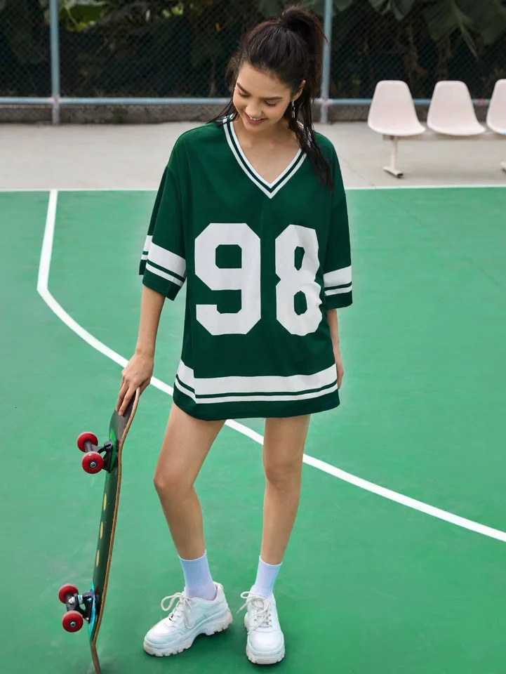 Japanese Selling Womens Short Sleeved Tshirt Casual Loose Fashionable Breathable Vneck Digital Printed Plus Size T shirt 250514