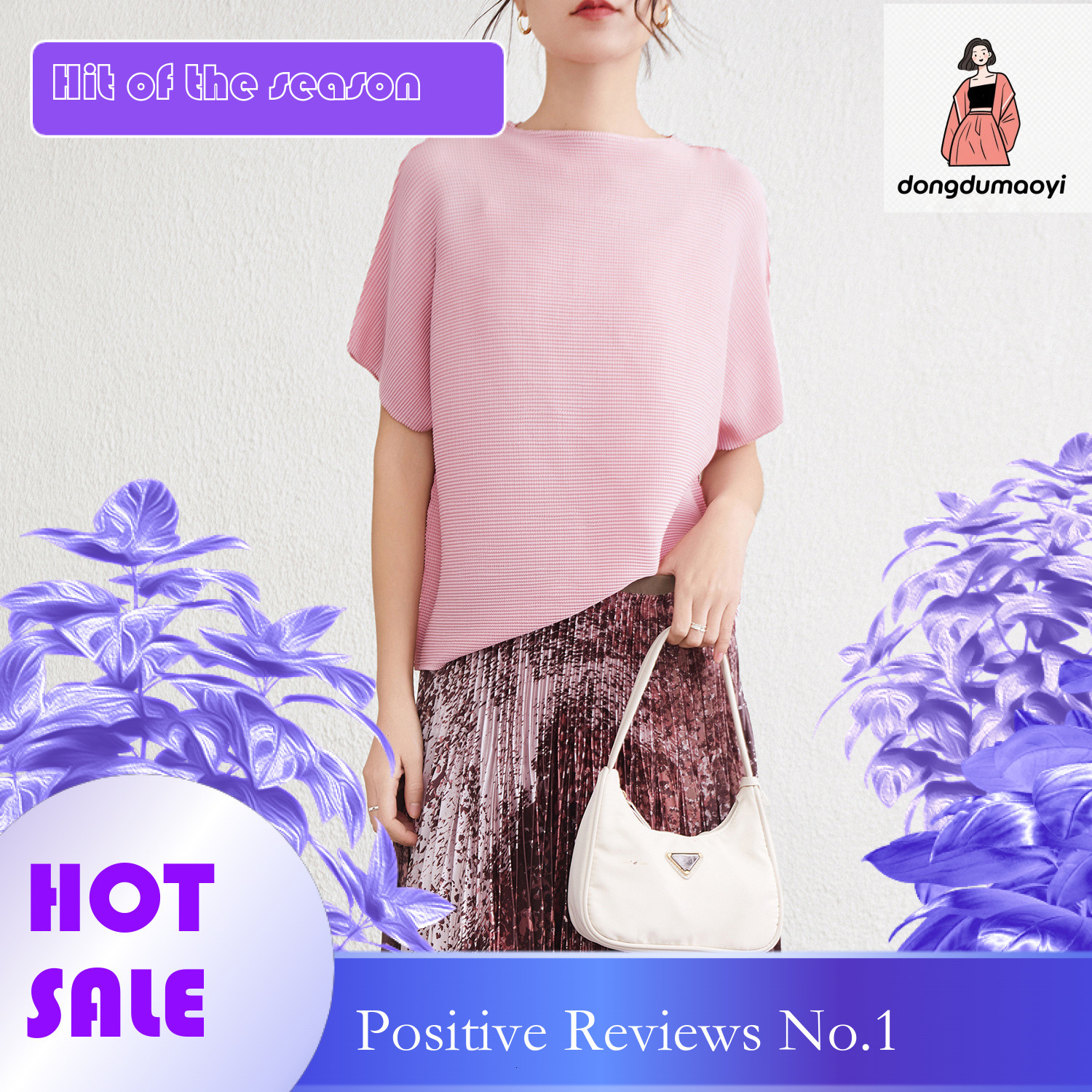 dongdumaoyi Miyake design sense loose short sleeved round neck pleated T-shirt solid color plus size western-style meat blocking top for women