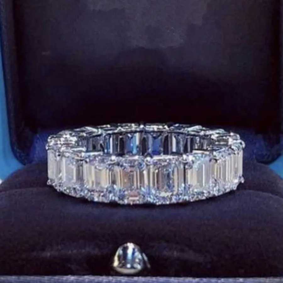 Eternity 925 Sterling Silver Engagement Wedding Band Rings for Women Bridal Emerald cut Diamond Promise Party Jewelry GiftXJ250514