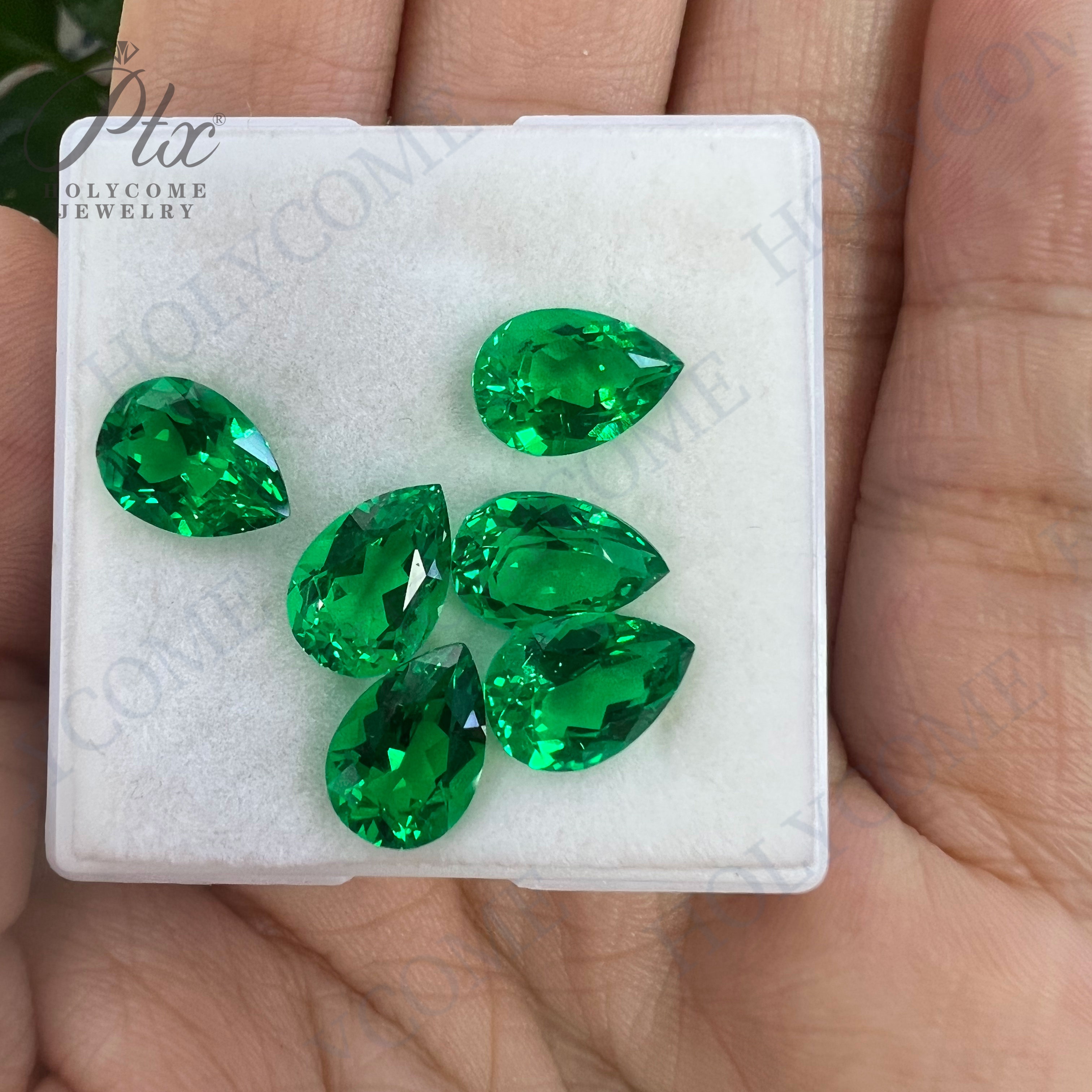 Cheap Carat Price Synthetic Colombian Lab Grown Emerald Hydrothermal Colombia Green Pear Cut Gems Lab Created Emeralds for Sale