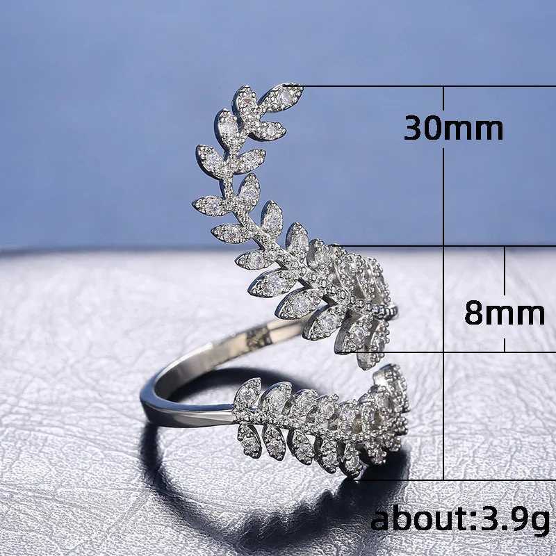 Graceful Leaves Both End of Open Ring 925 Sterling Silver Girl Cocktail Party Rings Shine Crystal Zircon Fashion Women JewelryXJ250514