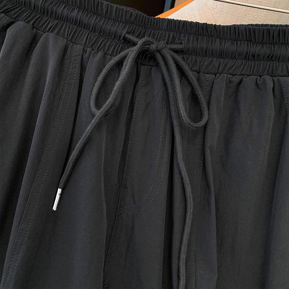 Plus-size women's spring-fall casual commuter slacks Black army green elastic-waist-drawstring pocket straight-leg pants large