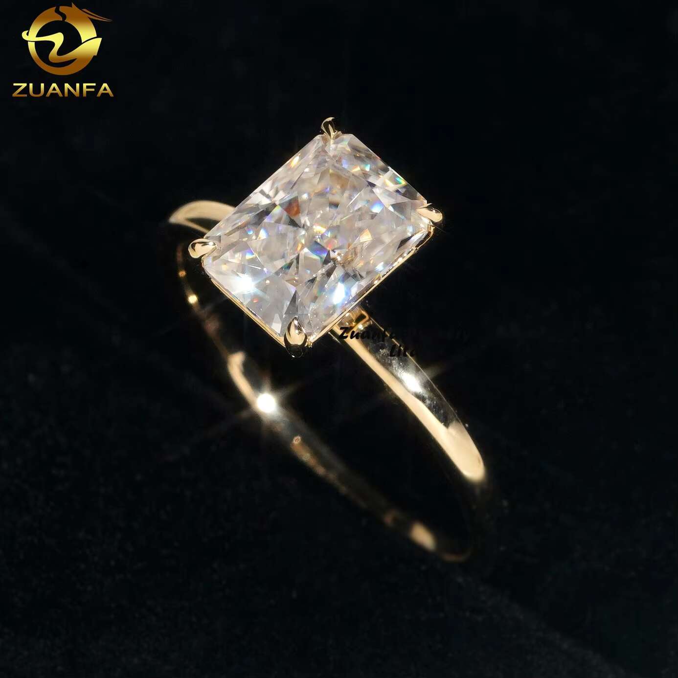Fashion Luxury Romantic 14k Gold VVS Diamond 2ct Radiant Cut Moissanite Engagement Wedding Ring