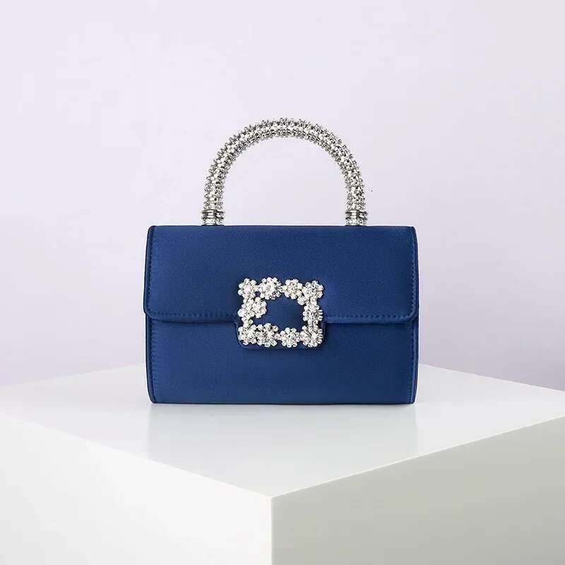 Rhinestone Faux Silk Emerald Evening Bag Sier Dia Buckle Handle Fashion Handbags Elegant Ladies Square Bolsa Feminina