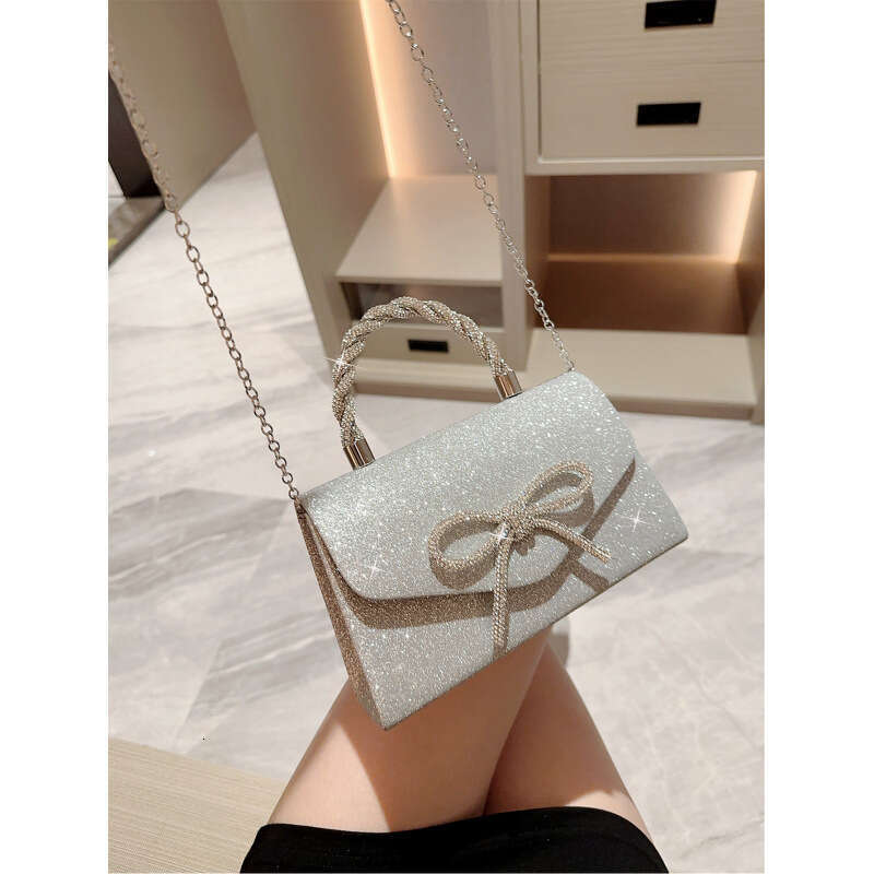 Luxury banquet bag, versatile dress, handbag, crossbody, socialite, fashionable diamond studded bow chain bag