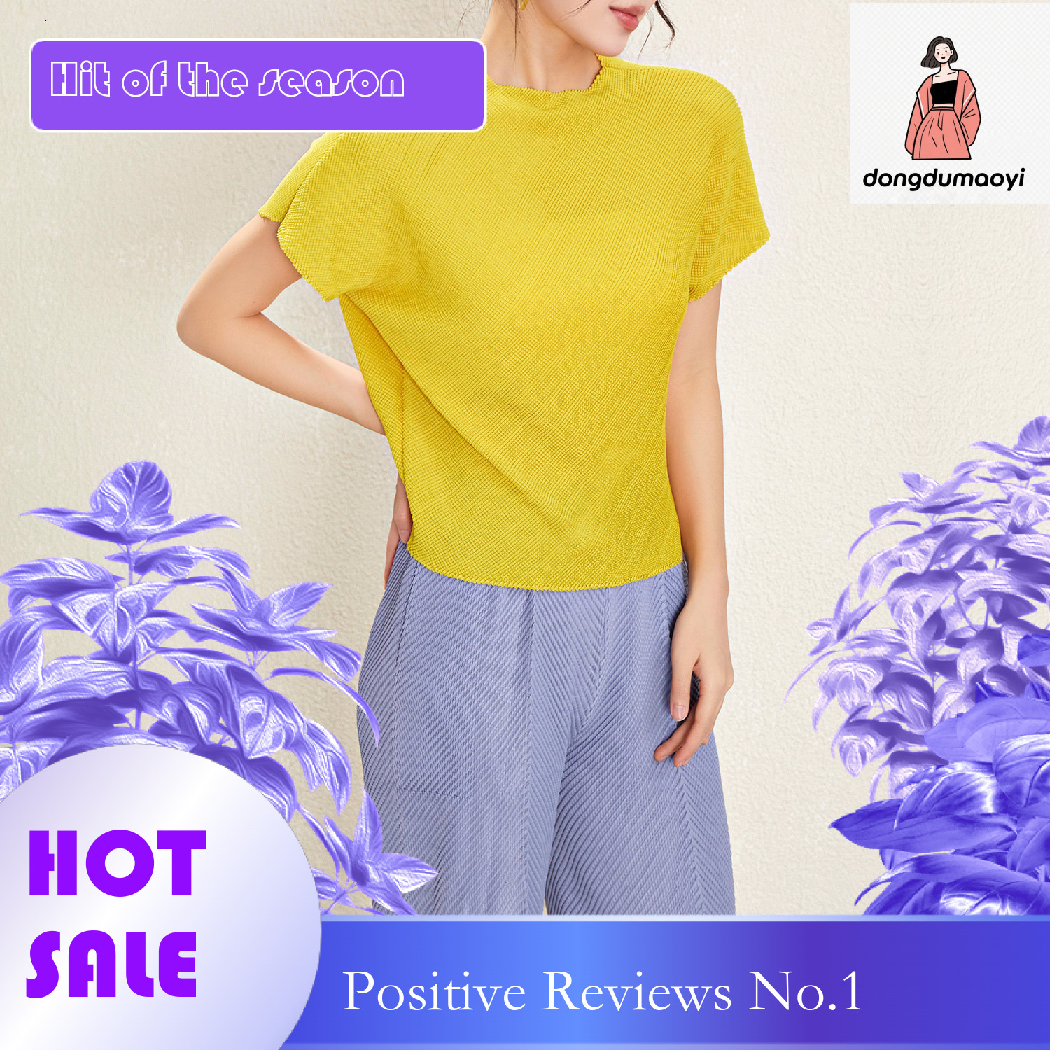 dongdumaoyi Miyake short sleeved top spring/summer 2024, with niche design a round neck, loose fit, slimming and pleated t-shirt for women