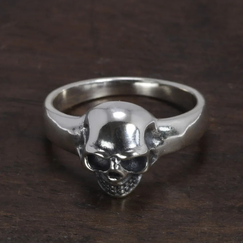 S925 Sterling Silver Vintage Skeleton Ring for Men Skull Punk Hip Hop Rock Ring Retro Simple Style Jewelry 250509