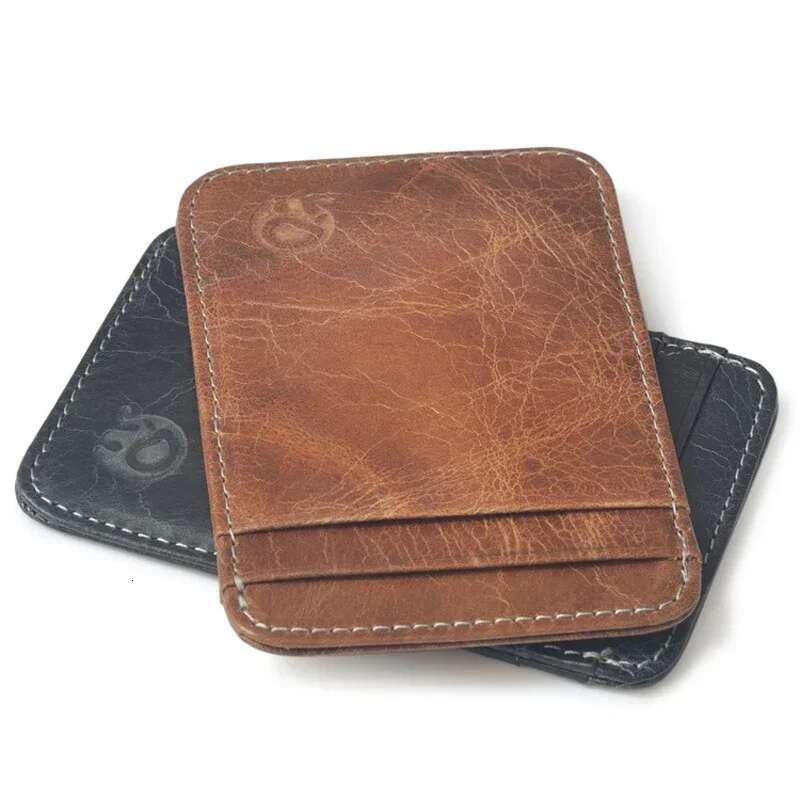 Fashion 100% Genuine Leather Thin Bank Credit Case Mini Wallet Men Bus Card Holder Cash Change Pack Business ID Pocket