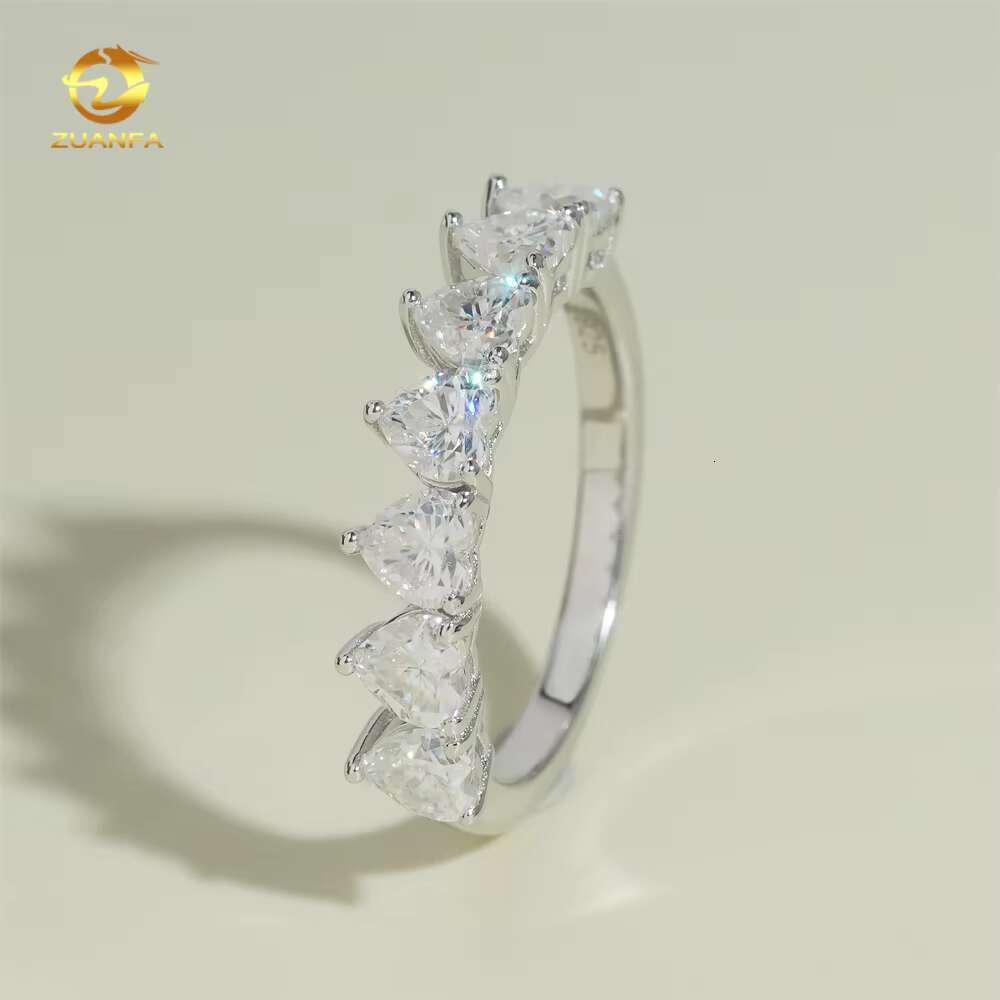 Cute Heart Shape Half Eternity Ring for Women 18k White Gold Plated Moissanite Rings 925 Sterling Silver Moissanite Ring