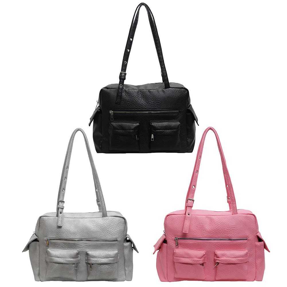 Wen PU Leather Shoder Bag w/ Mti-Pockets Underarm Bag Adjustable Strap Sahel Bag Solid Tote Bag for Work Travel Z250514