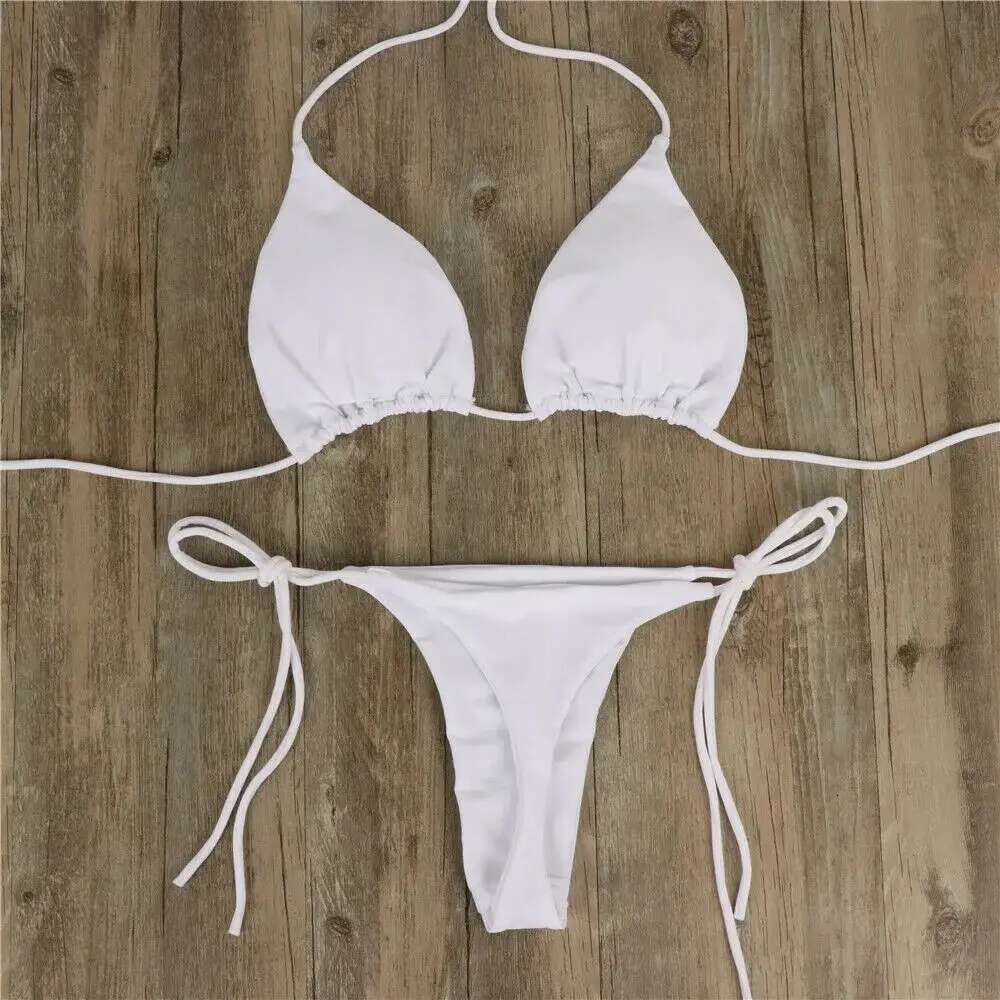 Beach Style Swimsuit for Women Sexy Halter Swimwear Solid Thong Female Set Bathing Suit Bikini Mujer Lingerie