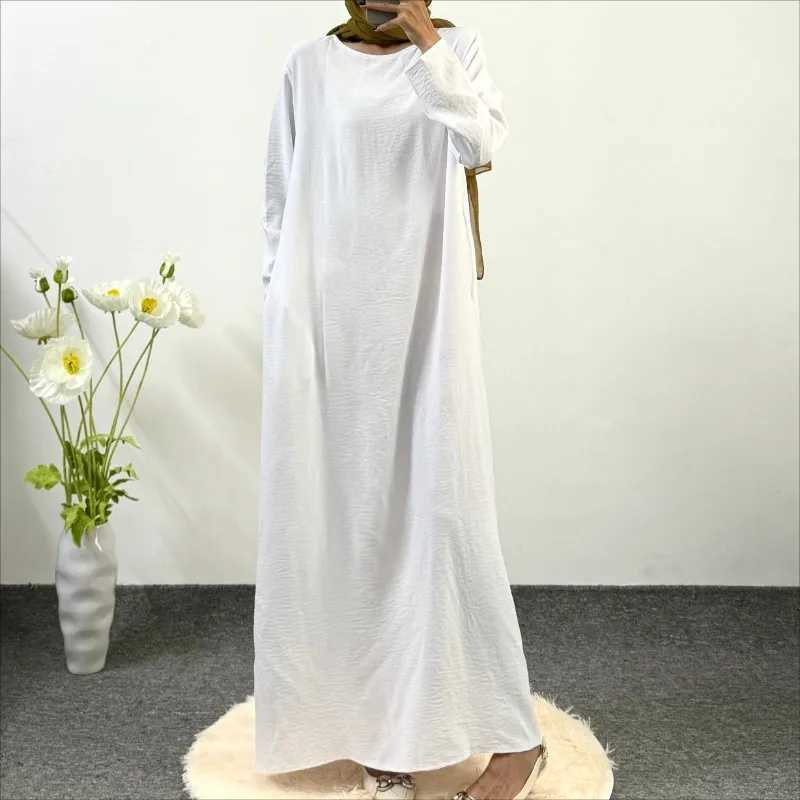 Abaya Muslim Modest Dresses Islamic Clothing Long Slve Solid Loose Casual O-neck Maxi Inner Dress Women Ramadan Prayer Dresses X250514