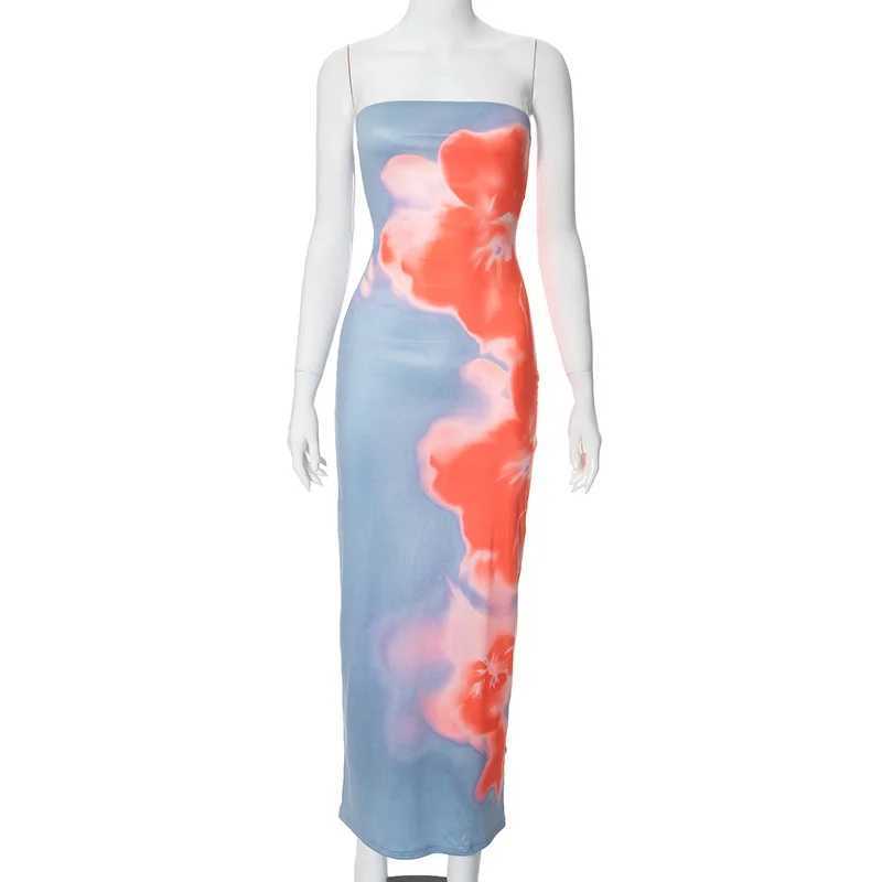Sexy Strapless Print Tube Maxi Dress Women Off Shoulder Backless Stretch Long Sundress Summer Beach Y2K ClothesXJ250514