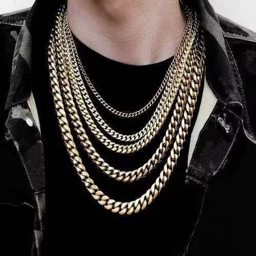 Hip hop men's necklace&gold bracelet ankle stainless steel chilled pyroxene sier Cuban chain