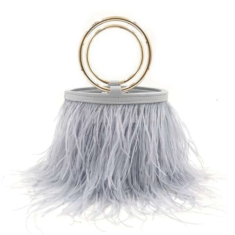 Real Ostrich Feathers bucket bag Handbag Evening Bags Women's Pink Green Dia Clutch Party Messenger Bag For Ladies