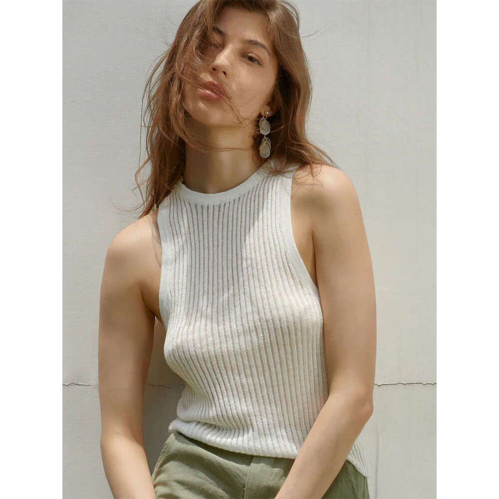 Women's Wear Knitted Summer Sexy Hot Girl Pit Stripe Hollow Vest Slim Fit Sleeveless Knitted Top