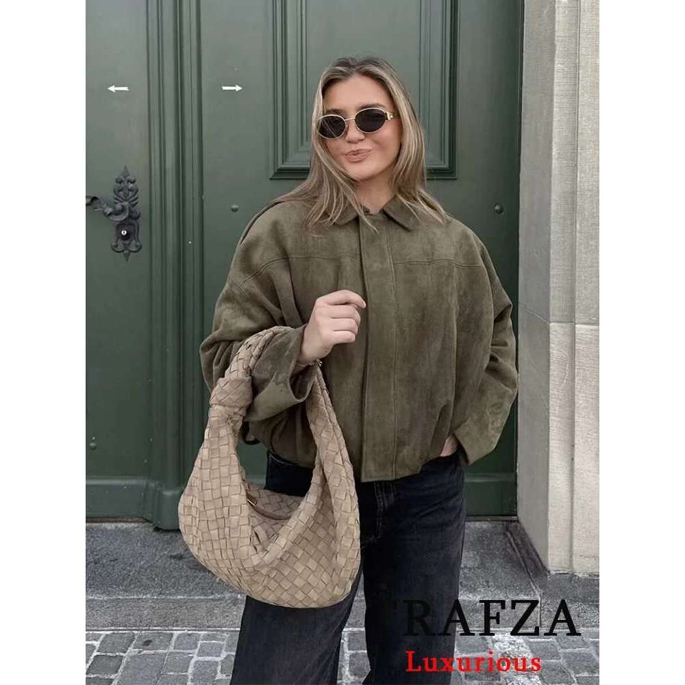 TRAFZA Casual Soft Bomber Jackets Women Long Lantern Sleeve Oversized Spring Summer Coats Fashion 2025 Streetwear Zipper Outwear Designer Designer
