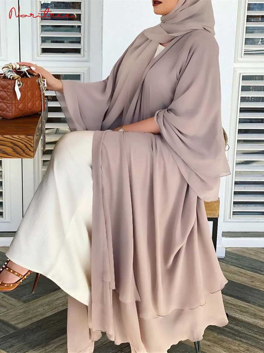 Fashion Chiffon Abaya Kimono Dubai Muslim Cardigan Abayas Women Casual Robe female Islam Clothes With Belt F2664 X250514