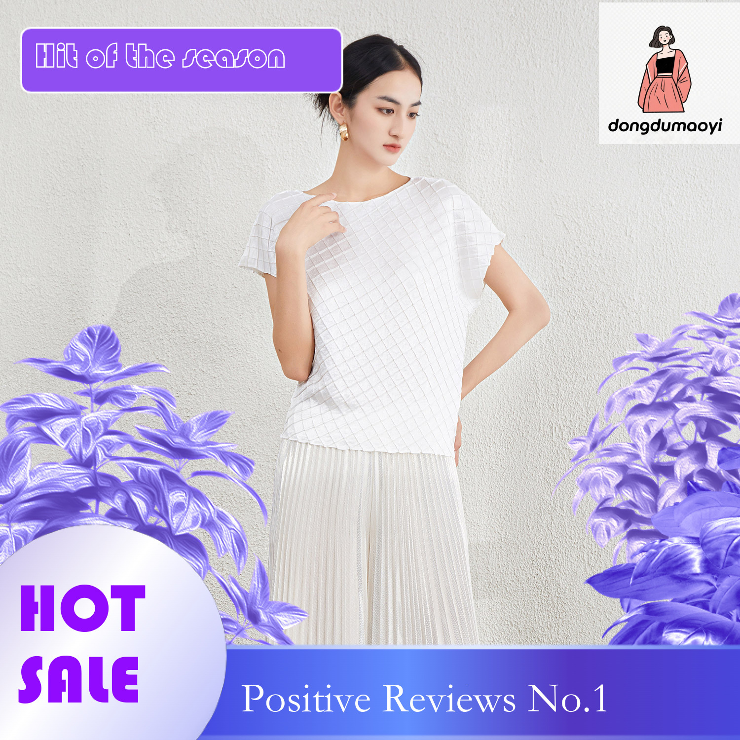 dongdumaoyi French fashion temperament T-shirt for women 2024 Miyake new design sense niche plus size fat mm slimming pleated top