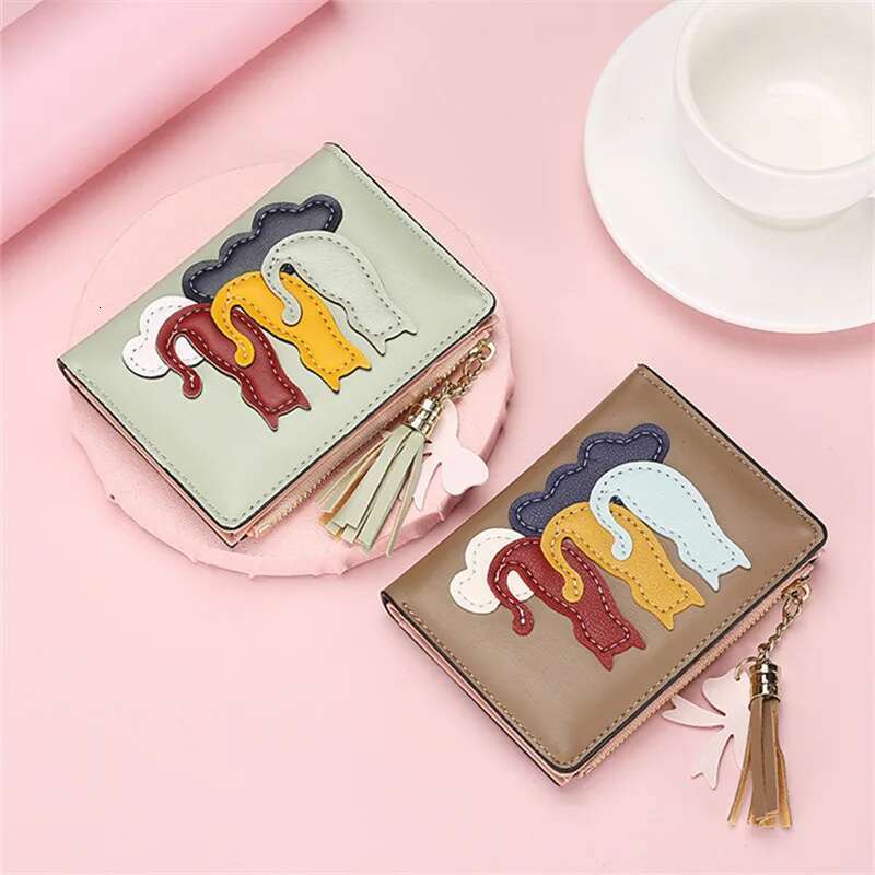 Cute PU Leather Short Women's Wallet Female Small Zipper Coin Purses Money Bags for Student Girls Credit Card Holder Hasp Clutch