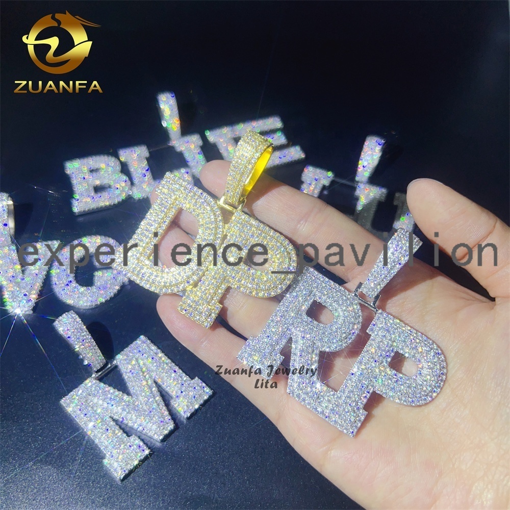 925 Sterling Silver Bling Custom Hip Hop Jewelry Letters Initial Necklace Iced Out Moissanite Pendant