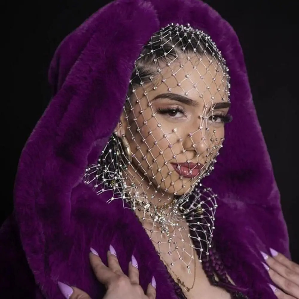 Women Balaclava Elastic Rhinestone Turban Ladies Shining Fishnet Headhood Holiday Party Head Mask Diamond Headwrap Headcover 250514