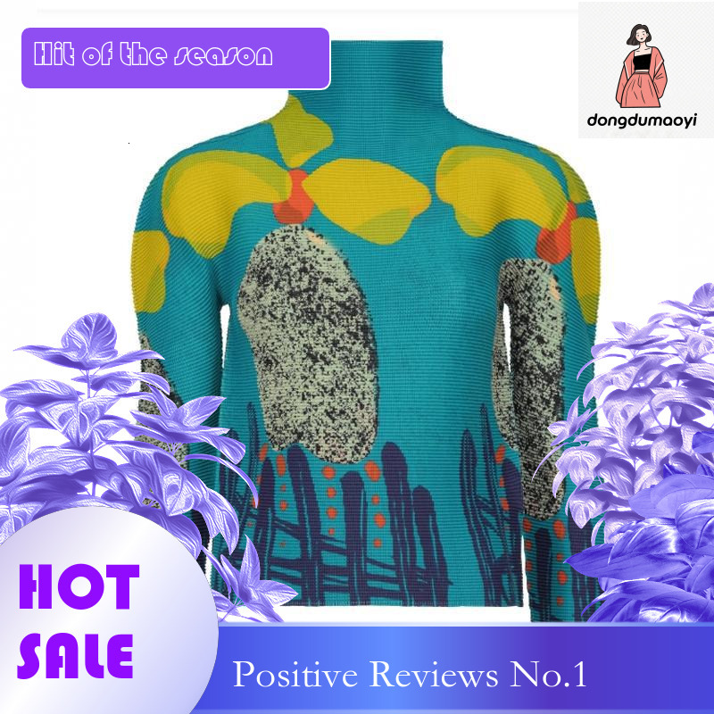 dongdumaoyi Counter T-shirt base shirt, women's interior outfit, high-end feeling, Miyake new flower potted long sleeved pleated top