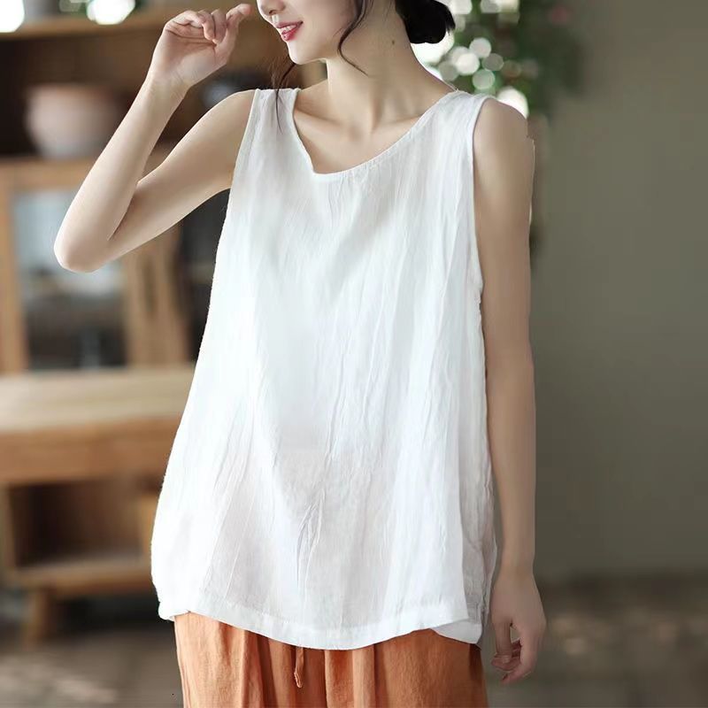 Summer new cotton and linen camisole vest in large size to cover the belly 2025 versatile for both inside and outside stylish and youthful womens clot