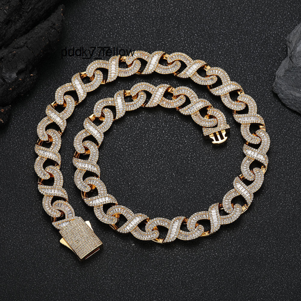 NUOYA 15mm Iced Baguetter Diamond Cuban Chain Necklace Infinite Sign Cuban Link Necklace for Women Fine Hip Hop Jewelry