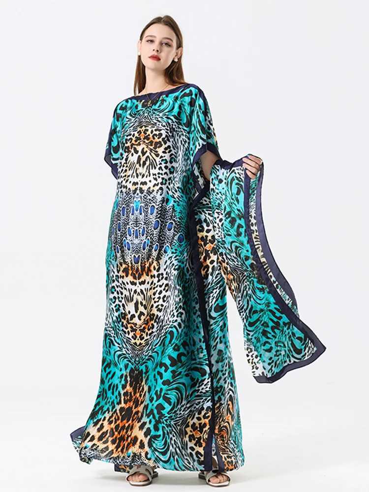 New Malaysian Muslim Leopard Print Dress Women Loose Arabic Long Maxi Dress Summer Sunscrn Abaya Beach Hijab Dress Plus Size X250514