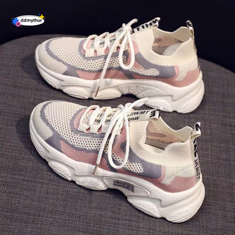 Flyknit sneakers for spring 2023, lightweight mesh, soft sole, casual, non slip, odor proof, breathable women's shoes ddmythur