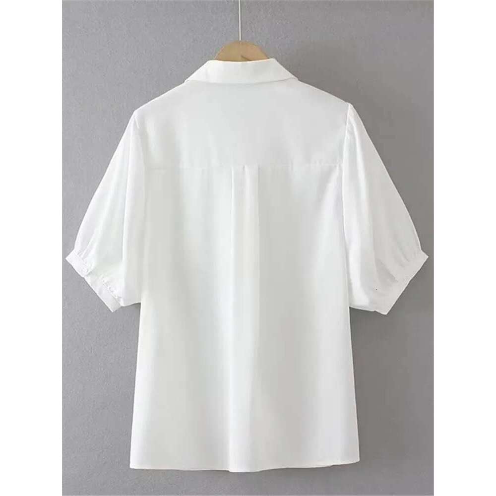 Plus Size Women's Clothing Summer Short Sleeves Lapel Single Breasted Shirt Paneled Top With One Patch Pockets On The Left Chest