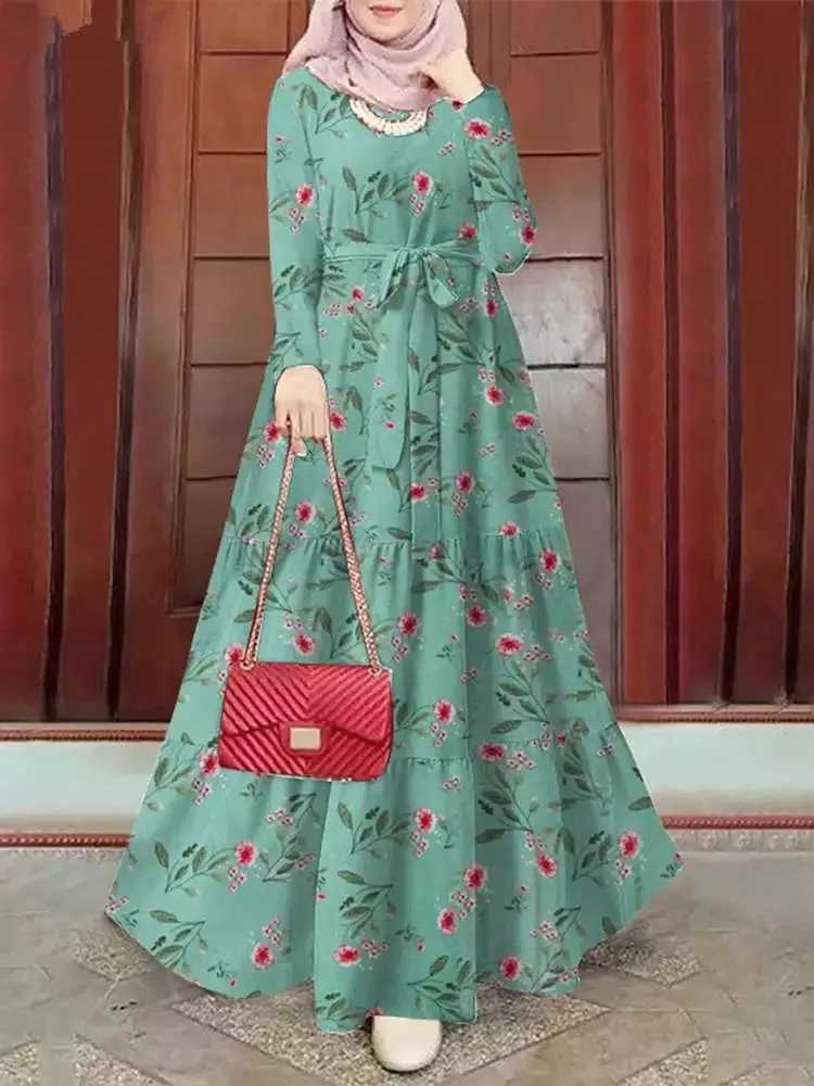 Ramadan Morocco Dubai Abayas for Women Print Dress Jalabiya Sashes Lace Up Eid Muslim Islam Vestidos Kaftan Saudi Arab Long Robe X250514