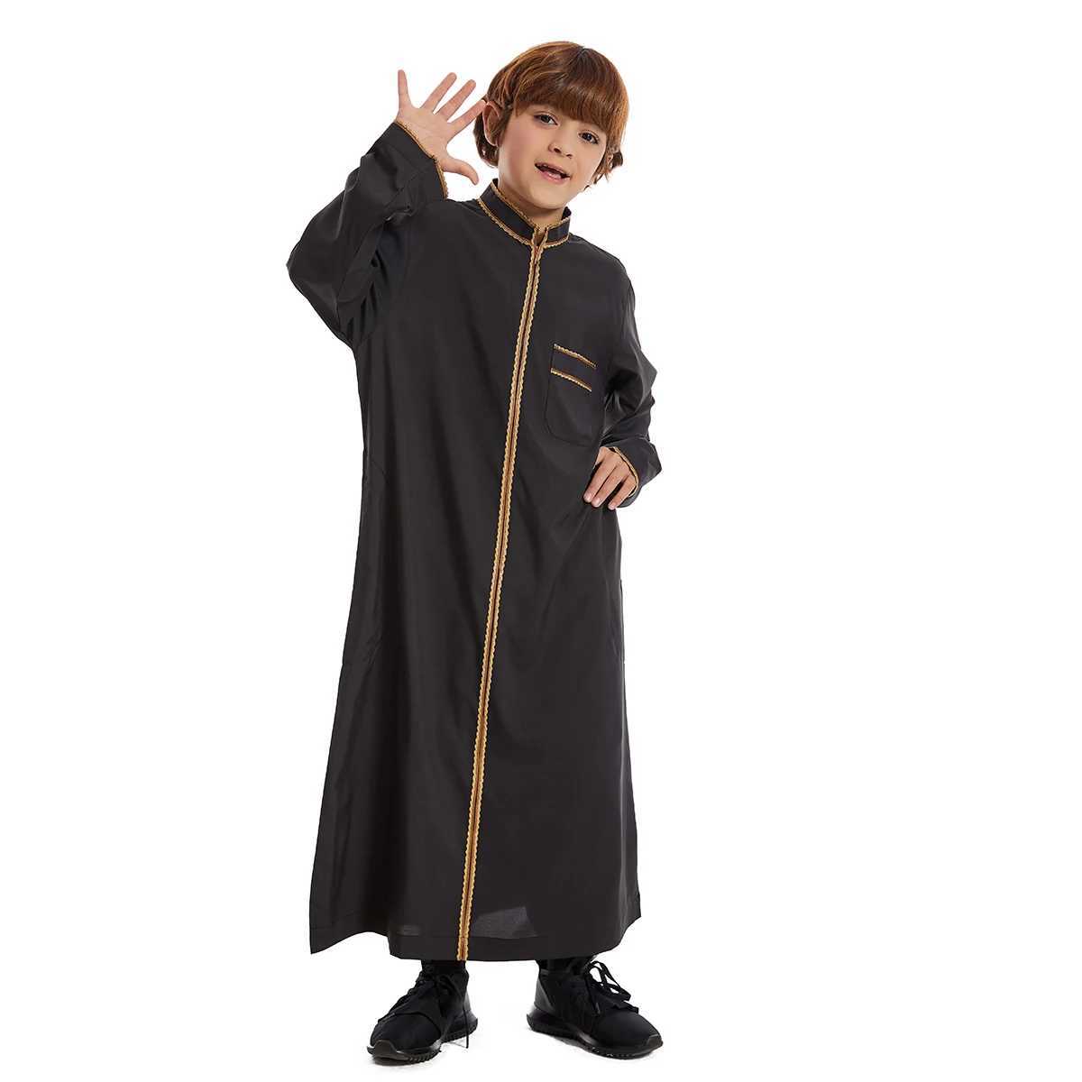 Islamic Boys Kids Stand Collar Long Sleeve Jubba Thobe Saudi Arabic Robe Muslim Dress Abaya Ramadan Kaftan Djellaba Dishdasha X250514