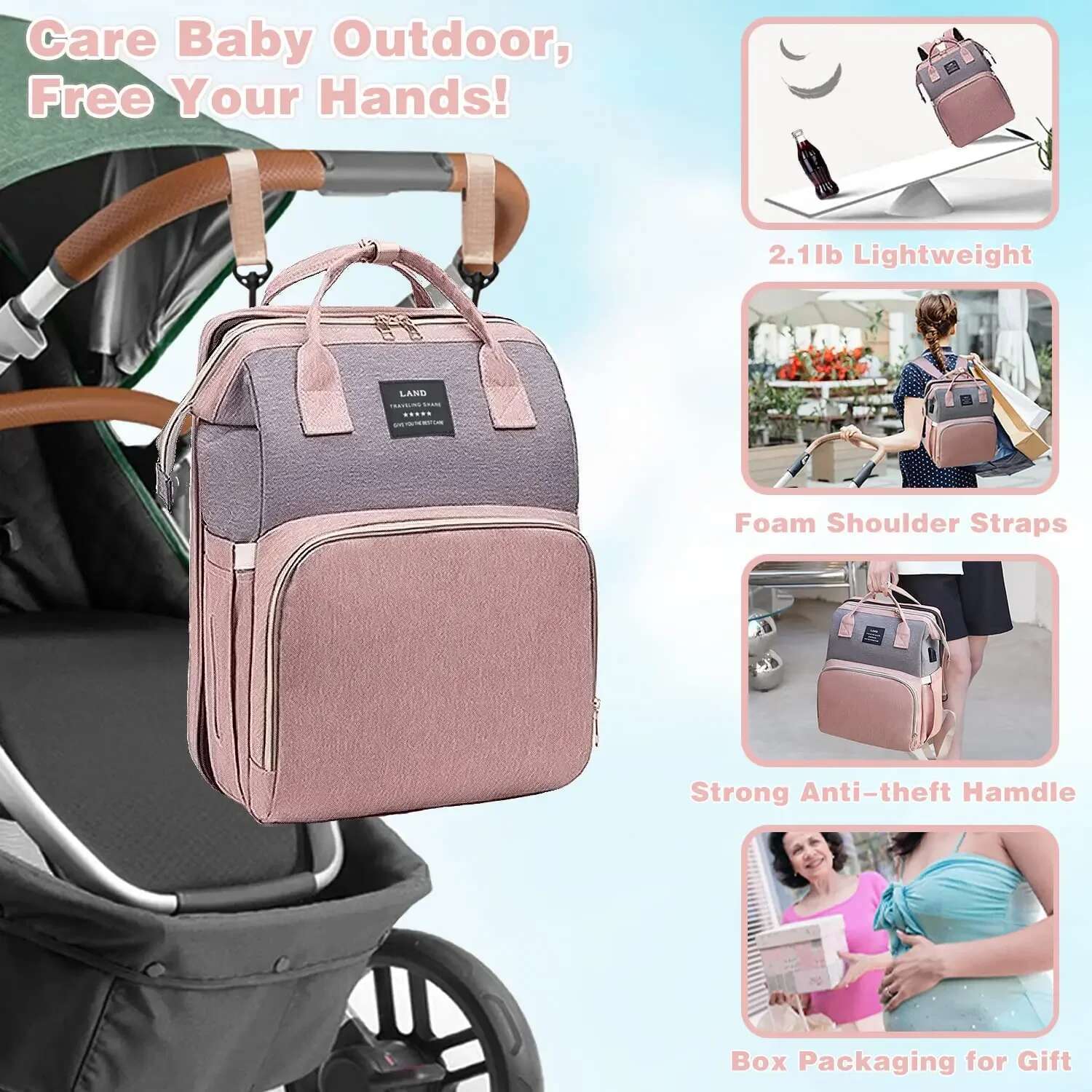 Ultimate Mommy for Travel - Large-capacity Foldable Backpack with Crib Bed and Diaper Bag